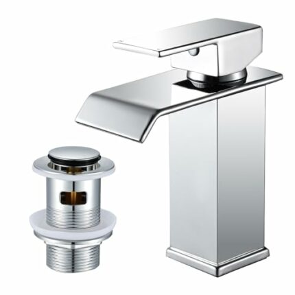 WasserRhythm Bathroom Basin Taps Waterfall Mixer Tap with Pop up Waste Moder Single Lever Chrome Sink Tap