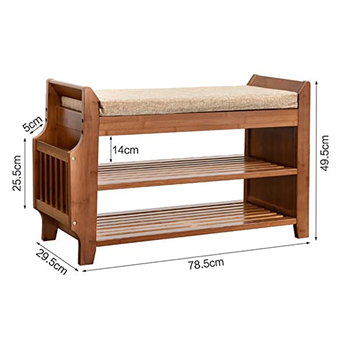 LUKEO Shoe Storage Rack Bench with 2-Tier Cushion Seat Living Room Shoe Organizer Storage Hallway Furniture (Color : Rosso, Size : 29.5x49.5x78.5