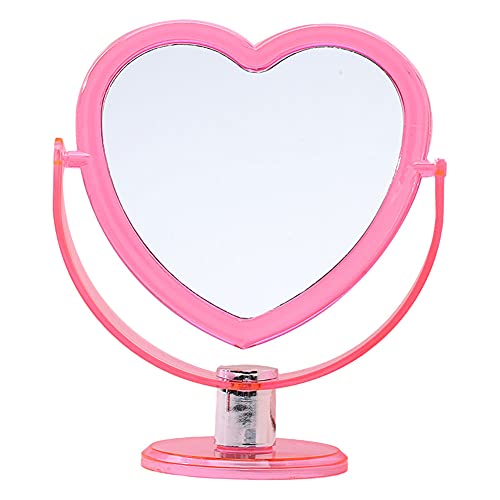 Jorzer Heart Shaped Mirror Rotatable Makeup Mirror Double Sided Vanity Mirror Swivel Cosmetic Mirror Girls Women Stand Desktop Plastic Mirror - P