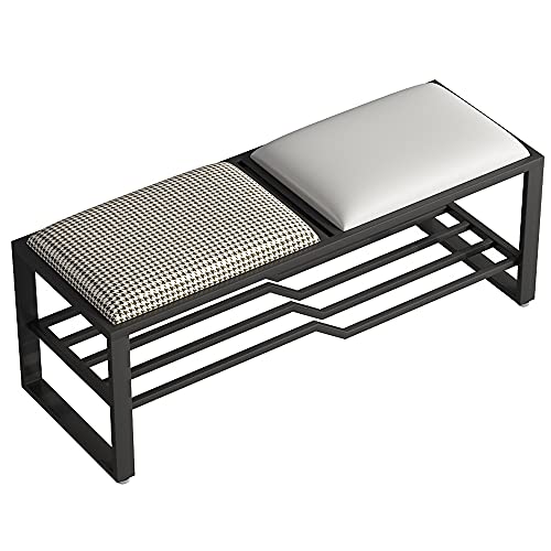 Shoe Bench with Seat Cushion Hallway/Entryway Storage Unit Bench Cabinet 2 Tiers Shoe Rack 80/100/120cm(Size:80cm/31.5in,Color:White)