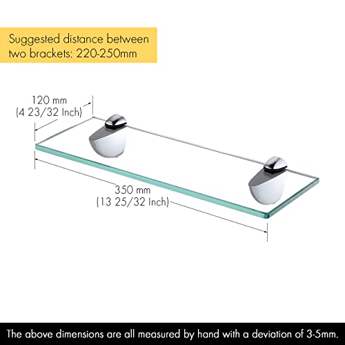 KES Glass Shelf 35CM Bathroom Shelf Wall Mounted 8MM Extra Thick Shower Tempered Glass Rectangular Polished Chrome Bracket, BGS3200S35