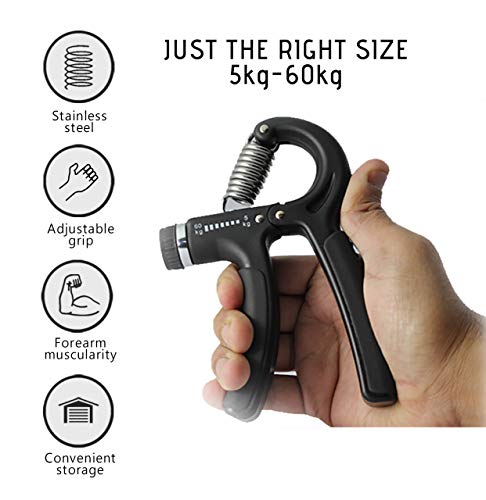 HeadOnn Hand Grips Strengthener, 5 Pack Forearm Strengthener Workout Set, Adjustable Grip Strength Trainer 5-60KG, Finger Stretcher, Exercise Rin