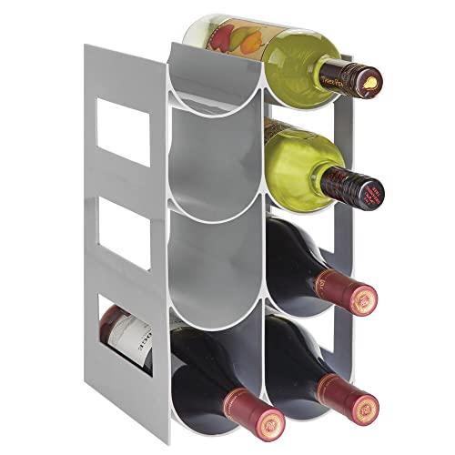 mDesign Wine Rack — Water and Wine Bottle Holder for Worktops, Pantries and Fridges — Wine Storage Rack with 4 Tiers and 8 Slots — White