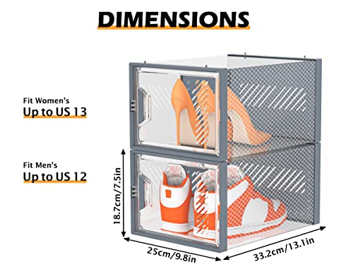 SIMPDIY Shoe Storage, 12 Pack Large Shoe Organizer for Closet, Shoe Boxes Clear Plastic Stackable Shoe Storage Boxes for Size 13