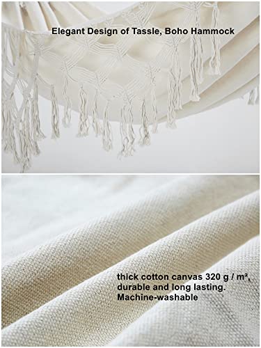 Outdoor Garden Hammock Double Hammock 2 Person Large Brazilian Hammocks Cotton Indoor Hammock for Bedroom Patio Porch Backyard w/Handwoven Macram