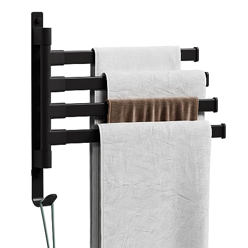 ROSEBEAR 4 Arm Towel Rail, Swivel Towel Rail Towel Holder Wall-Mounted Swing Towel Rack for Kitchen, Bathroom, Toilet, Hot Tub, Spa