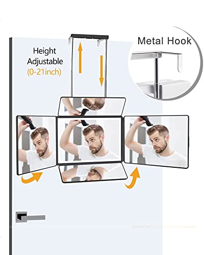 5 Way Mirror, Barber Mirror for Self Hair Cutting, 360° Mirror for Men Shaving, Makeup Mirror with Height Adjusta for Braiding Hair Styling Dye H