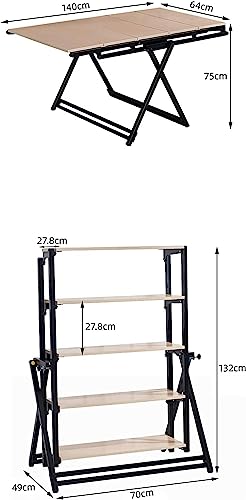 Multifunctional Shelf, Extendable Dining Table, Folding Dining Table, Deformed Telescopic Bookshelf, Space Saving Convenient Storage Kitchen Tabl