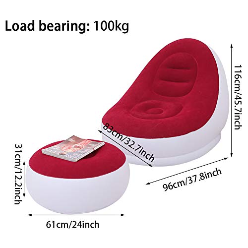 Kisbeibi Inflatable Lazy Sofa with Foot Stool, Sofa Lounge Chair Flocked Lazy Couch Set for Indoor & Outdoor(Coffee)