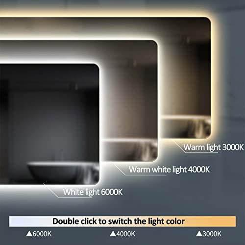 Smart Bathroom Led Wallmounted Bathroom Toilet with Light, Makeup Antifog Touch Screen Bathroom Mirror, White Lightsingle Touch