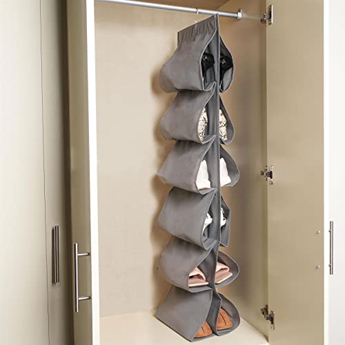 OHS Hanging Shoe Rack, Hanging Storage Vertical Shoe Rack Wardrobe Storage Organiser Large Pockets Shoe Racks Storage 12 Pocket Organiser, Charco