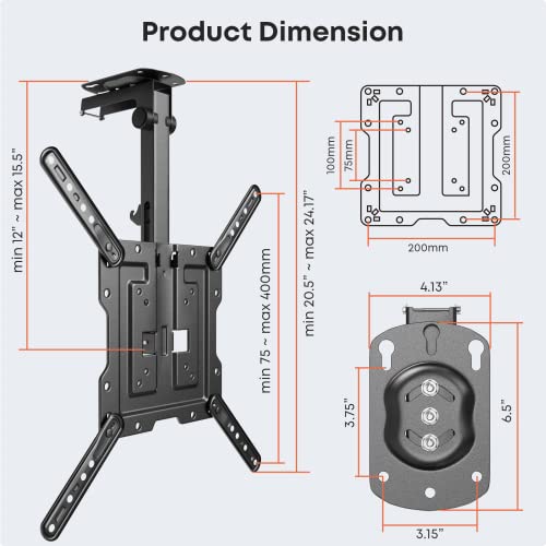 PUTORSEN 23-55 inch Ceiling TV Bracket Flip Down, Manual Folding Ceiling TV Mount, Height Adjustable Swivel Flip Down TV Bracket for Flat & Slopi