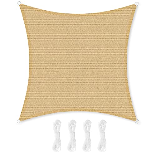 SONGMICS Sun Shade Sail 2x2m HDPE Fabric Breathable Water Permeable Canopy for Patio Garden Balcony Camping Square Concave 2m Ropes Smoke Grey GS