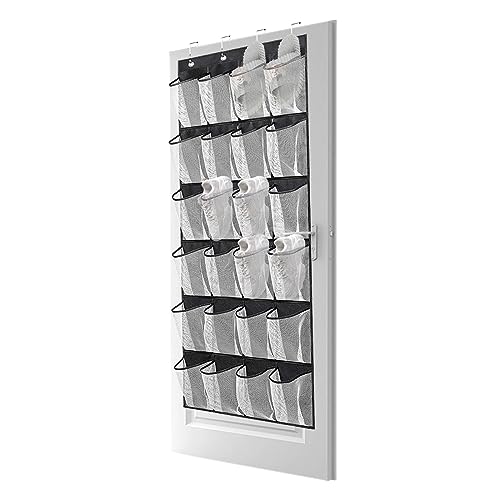 Omevett Over the Door Shoe Storage Organiser Hanging over Door Shoe Rack Holder with 24 Large Mesh Pockets Hanging Shoe Organizer for Kitchen, Be