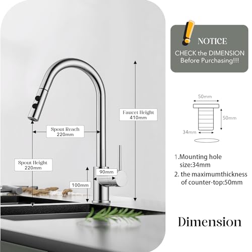 Hapilife Pull Out Kitchen Sink Mixer Tap High Arc Monobloc Kitchen Tap Pull Down Mixers Kitchen Taps with Dual Spray Mode Single Handle Single Le