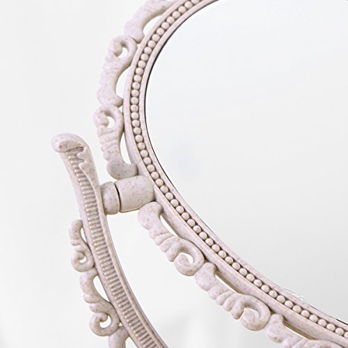 FRCOLOR Vanity Mirror 2x Magnification Heart Shape Two Sided Swivel Tabletop Makeup Mirror Beige