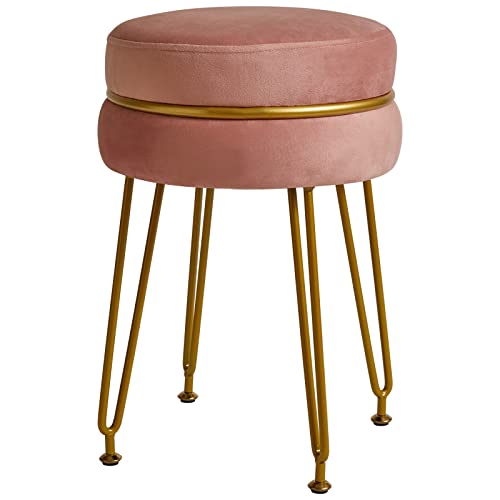 IBUYKE Modern Velvet Round Footstool, Vanity Chair for Makeup Room, Vanity Stool Foot Rest with Gold Legs, Modern Accent Stools for Bedroom, Livi