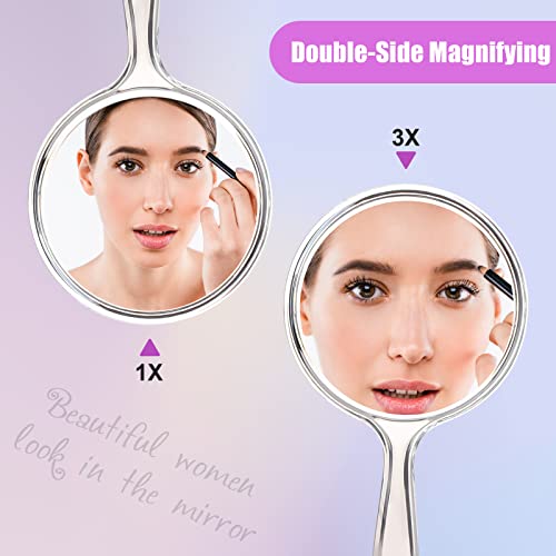 letcdfer Mirror Handheld 1X & 3X Hand Mirror With Handle Double Sided Handheld Mirror Makeup Mirror Magnifying (11 * 20 cm)