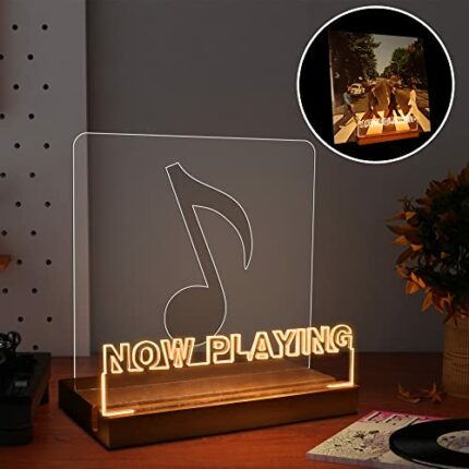 YuanDian Now Playing Vinyl Stand, Light up Now Spinning Record Stand, Wooden Acrylic Holder for Vinyl Album Display Storage, Vinyl Record LED Dis