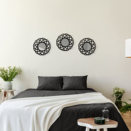 Relaxdays Set of 3 Mirrors, Round, Decorative, Ø 26 cm, Wall Mounted, Plastic Frame, Lounge, Bedroom & Hallway, Black, Glass