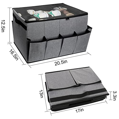Lukeline Shoe Organizer for Closet with Transparent Cover and Adjustable Divider, Collapsible Shoe Box for 16 Pairs, Suitable for Storing Shoes a