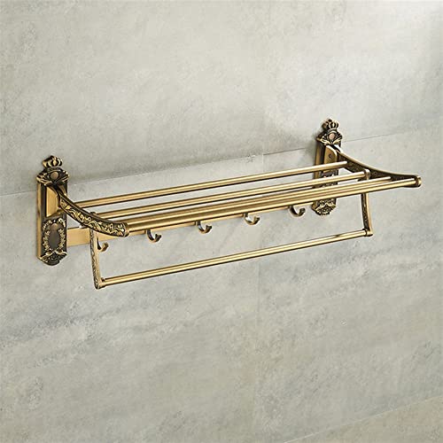 HIGOH Towel Racks,Bathroom Towel Rack Wall Mounted Towel Holder,Aluminum Material Antique Brass Bath Double Towel Bathroom Foldable Towel Rack,Ac