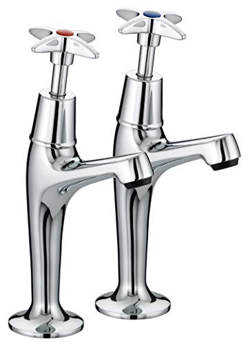 Bristan VAX HNK C Value Crosshead High Neck Kitchen Sink Pillar Taps, Chrome