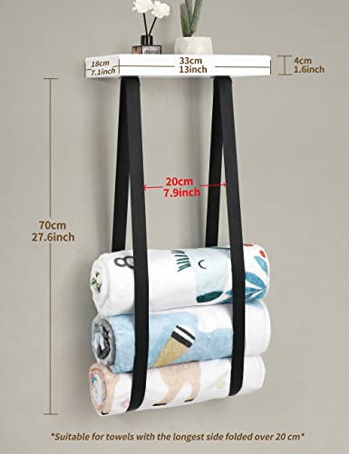 Petrala 70cm Towel Rack Wall Mounted, Black Towel Rail Bathroom Towel Storage 6 Large Bath Sheets with Multi-functional Floating Shelf for Bathro