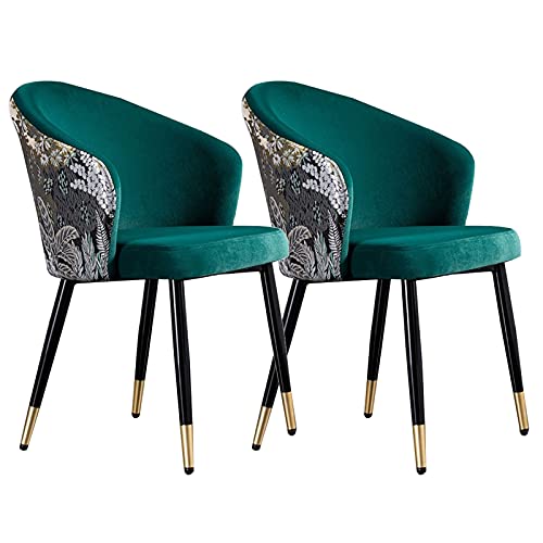 Kitchen Dining Room Furniture Chairs Velvet Dining Chair Set Of 2 Retro Kitchen Dining Room Chairs with Metal Legs Velvet Seat and Embroidery Bac