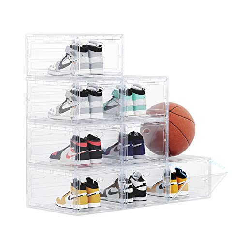 OMOPIN Clear Plastic Shoe Boxes Stackable, 10 Pack Drop Front Shoe Box, Shoe Storage Box, Sneaker Storage Shoe Containers for Size 12 (Clear 10pa