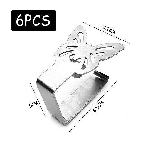 GVSAVY 6 Butterfly Tablecloth Clips, Thickened Stainless Steel Tablecloth Clip, Non Slip Fixed Picnic Table Clip Bracket, Suitable for Outdoor Pi