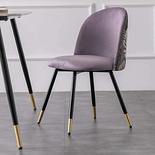 Kitchen Dining Chairs Flannel Embroidery Office Chair with Metal Legs Velvet Seat and Backrests,Living Room Lounge Chair (Color : Purple)