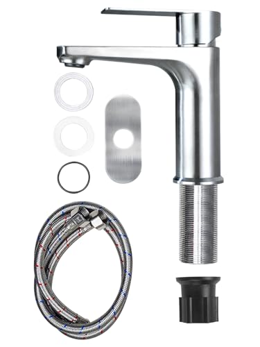 Bifordo Bathroom Tap,Easy to Install Brushed Nickel Bathroom Sink Faucet with Supply Lines & Deck Plate for 1 or 3 Hole…