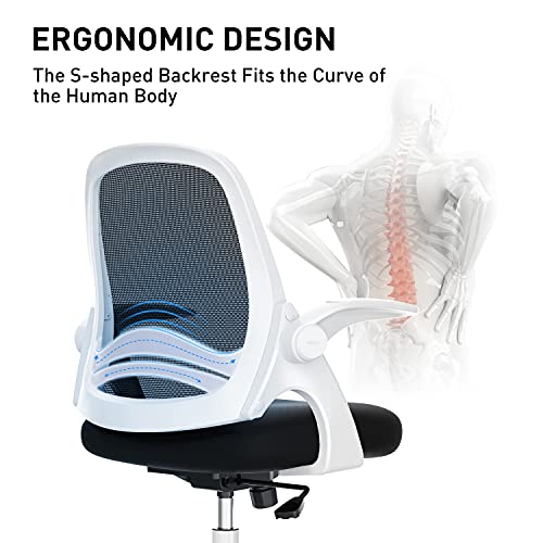 Hbada Office Chair Desk Chair Flip-up Armrest Ergonomic Task Chair Compact 120° Locking 360° Rotation Seat Surface Lift Reinforced Nylon Resin Ba