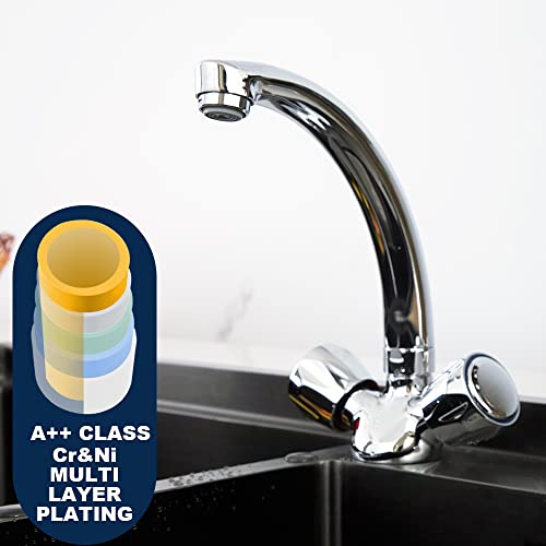 Kitchen Taps, BATHWEST Compact Kitchen Sink Tap, Dual Knob 360°Swivel Solid Brass Advanced Multi-Layer Chrome Modern Kitchen Mixer Tap with UK St