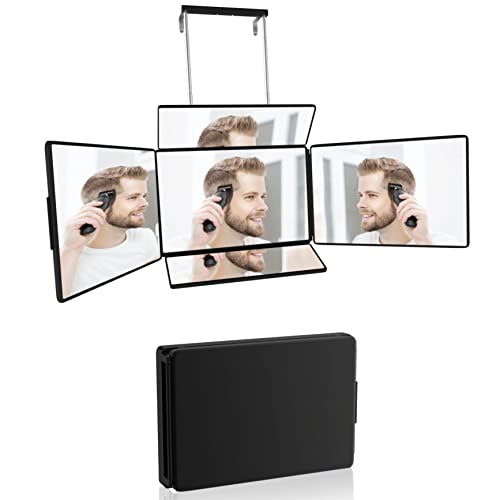 5 Way Mirror, Barber Mirror for Self Hair Cutting, 360° Mirror for Men Shaving, Makeup Mirror with Height Adjusta for Braiding Hair Styling Dye H
