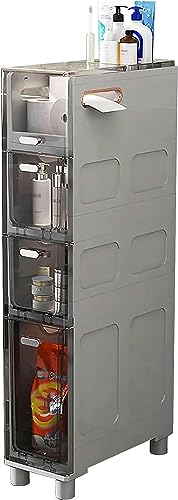 OPSREY Narrow Plastic Floor Bathroom Storage Cabinet Holder Organizer with Wheels, Multi-Purpose Storage Cabinet Unit for Living Room, Bedroom, K