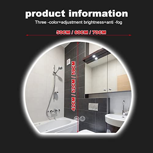 Led round vanity mirror with lights, Temperature Adjustable, 3 Colors,Bathroom Vanity Mirror,Smart Touch Switch,Anti-Fog Dimmable Lights, Easy to