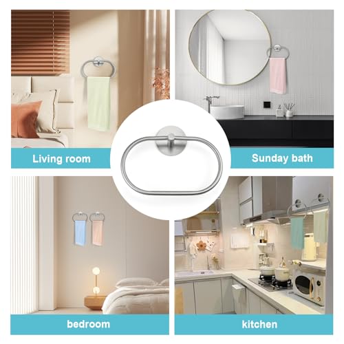 Stainless Steel Towel Holder, Self Adhesive Towel Ring for Bathroom Towel Rack Wall Mounted Oval Hanging Hang Towel Hanger, Polished Heavy Duty A