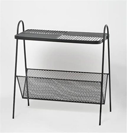 ZYZMH Sofa Side Small Table Shelf Side Table Iron Corner Table Ins Wind Bedroom Bedside Table Nightstand (Color : Svart, Size : 55 * 33 * 59cm)