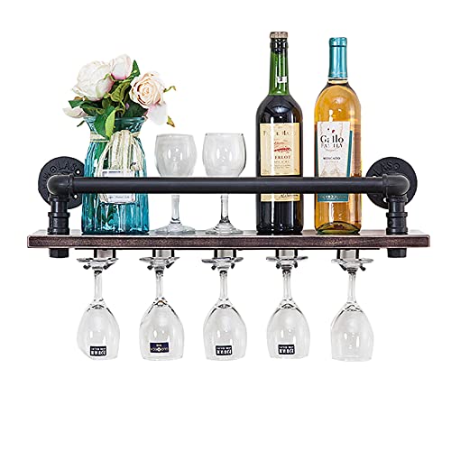 EYLINK Industrial Wall Mounted Wine Rack Cabinet Metal and Wood | Rustic Wine Storage Rack | Floating Wine Shelf Organizer Hanging Stemware Racks