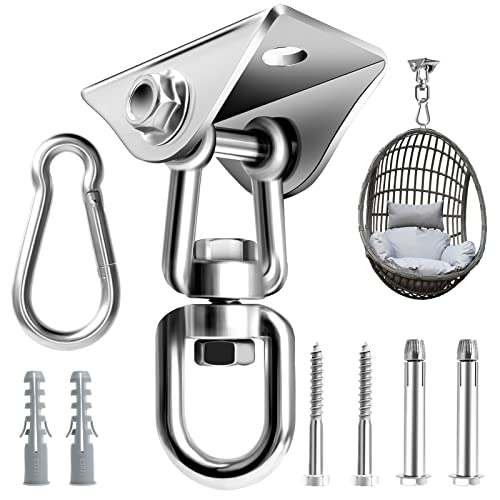 Heavy Duty Swing Hanger Hook 360°Rotate Hanging Chair Hook Ceiling Hook for Hammock Swing with Bolts Screws Stainless Steel Hammock Chair Hanging