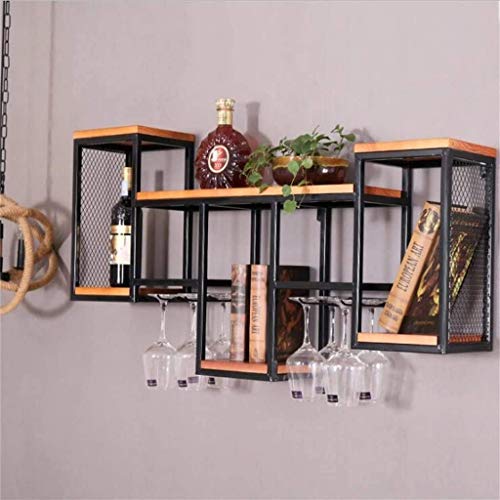 EYLINK Vintage Wall Mounted Wine Rack Organizer, Rustic Bottle Glass Holder Bar Kitchen Home Wall Shelving Wine Goblet Stemware Storage Display S