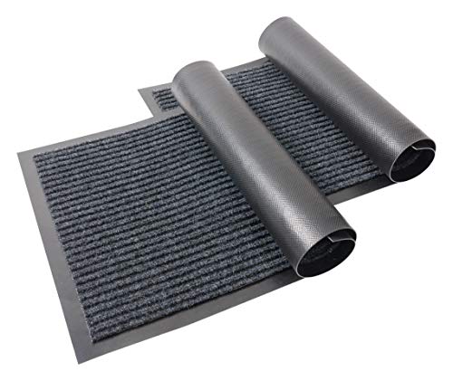 KAF Home Ribbed Door Mat, Durable Indoor Outdoor Entry Way Rug, Mud-Rooms, High Traffic Areas, Garages, Storefronts and Everyday Home Use, Gray B