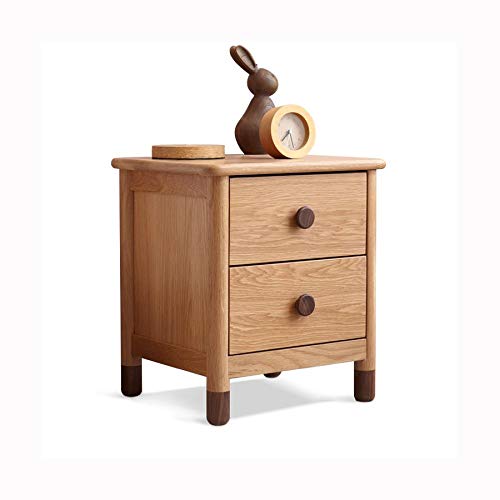 LUKEO Solid Wood Bedside Table with Double Drawer Design, Minimalist Bedroom Bedside Cabinet