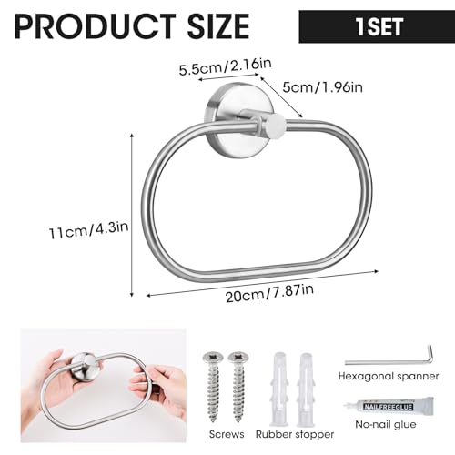 Oval Towel Holder Silver SUS 304 Stainless Steel Hand Towel Ring, Modern Design Polished Chrome Hand Towel Rail, Rack Wall Mounted Bath Towel Han