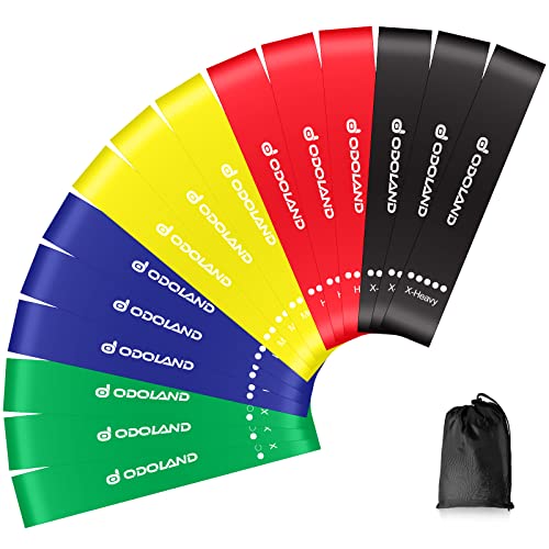 Odoland Resistance Bands Set of 15 for Men and Women, 3 Set Exercise Pilates Loop Rump Bands with 5 Different Resistance Levels for Fitness, Work