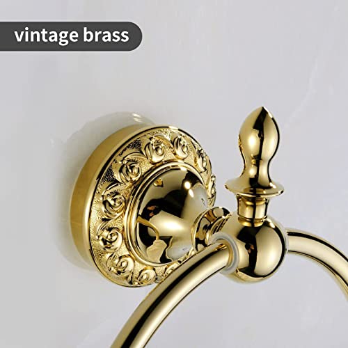 Leyden Polished Gold Towel Ring, Bathroom Hand Towel Holder Wall Mounted Gold Towel Rack Round