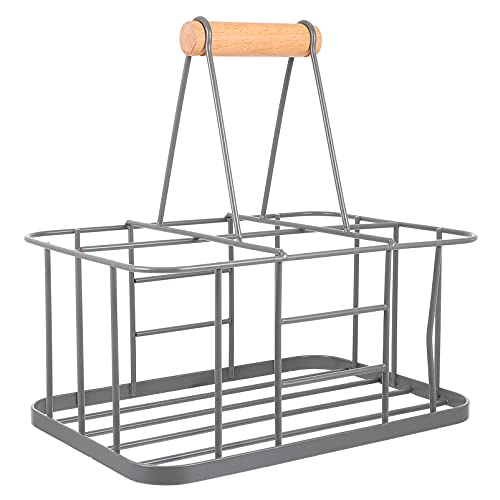 Tomaibaby 6 Milk Bottle Holder, Metal Wire Wine Bottle Carrier with Wooden Handle, Rustic Farmhouse Wine Milk Bottle Caddy Doorstep Milk Crate Ba