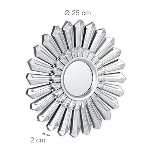 Relaxdays Sunburst Decor Mirror, Set of 3, Round Hanging Mirror, Plastic Frame, Ø 25 cm, Silver, 10025715_55